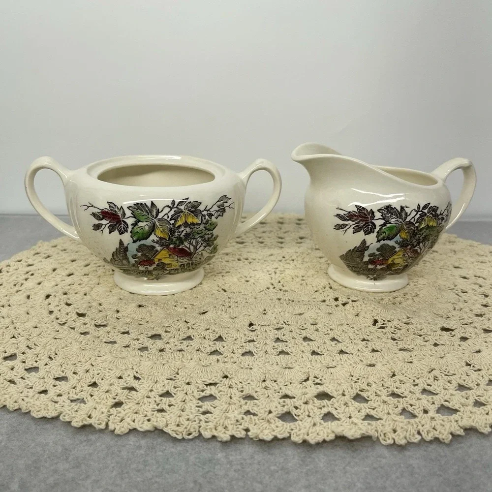 Vintage 1955 J & G Meakin Welcome Home Sugar & Creamer Set England Missing Lid